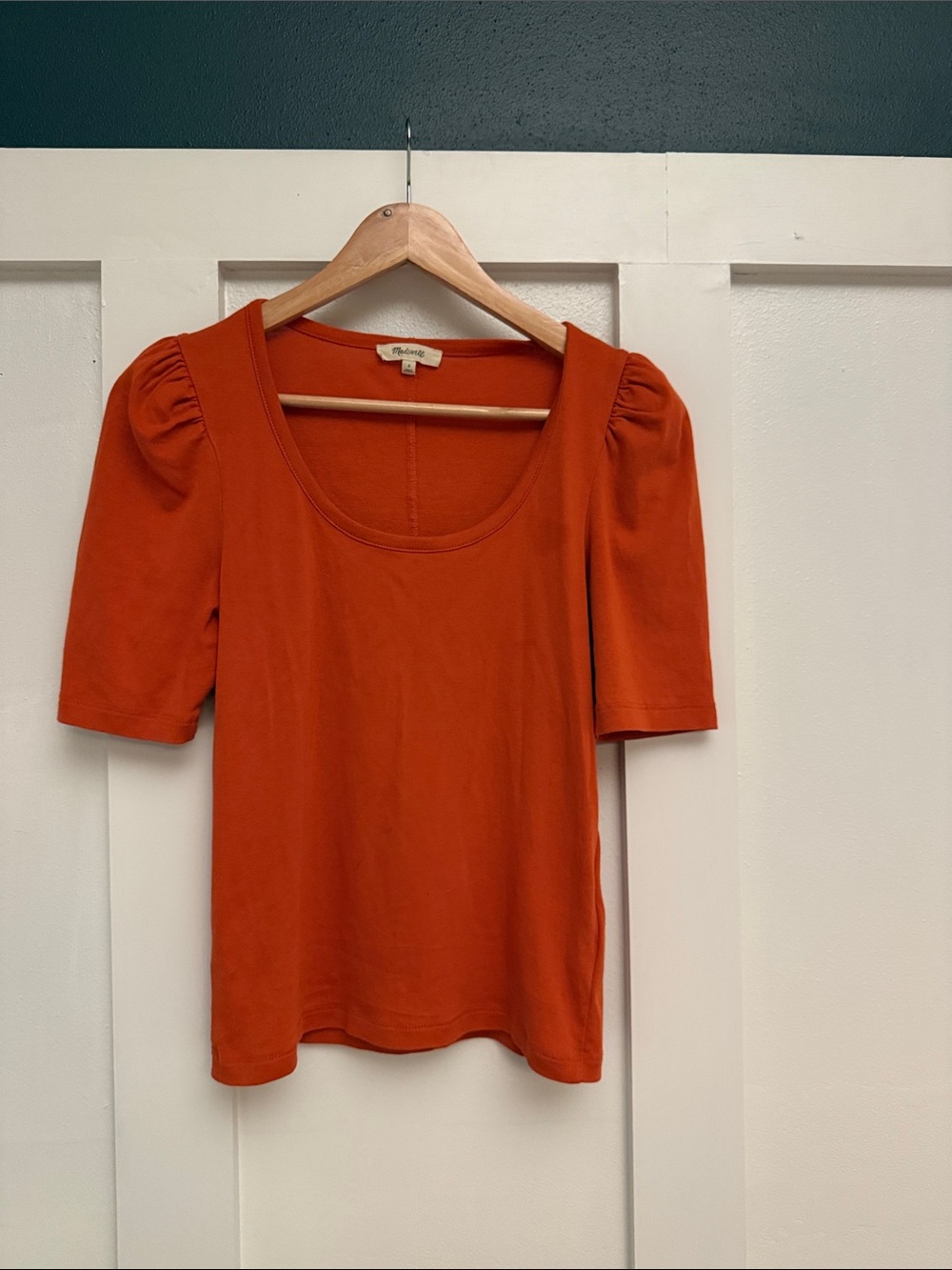 Madewell Rust Orange Puff Sleeve Scoop Neck Top